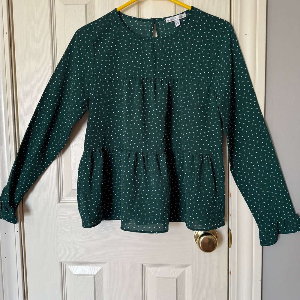 Moa Moa Teal Blouse with White Dots